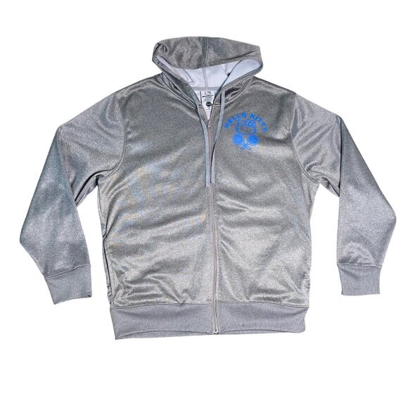 Hello Kitty Gray Hoodie XL By Sanrio 100% Polyester Tennis Print Front & Back - Picture 2 of 9